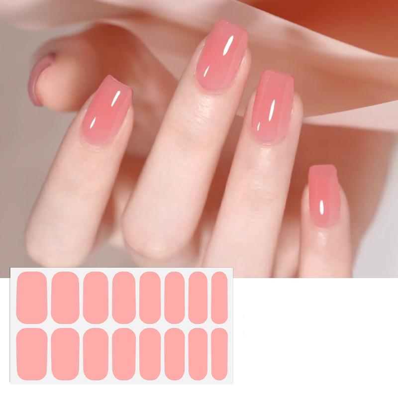 16pcs/packSolid Color Nail Stickers Pink Nude Simple Disposable Nail Polish Film Nail Stickers Party Daily Nail Decoration Stick