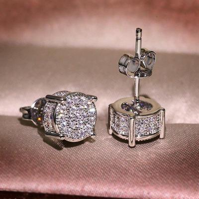 European and American Retro Zircon Stud Earrings - Four Claw Micro-paved Round Design