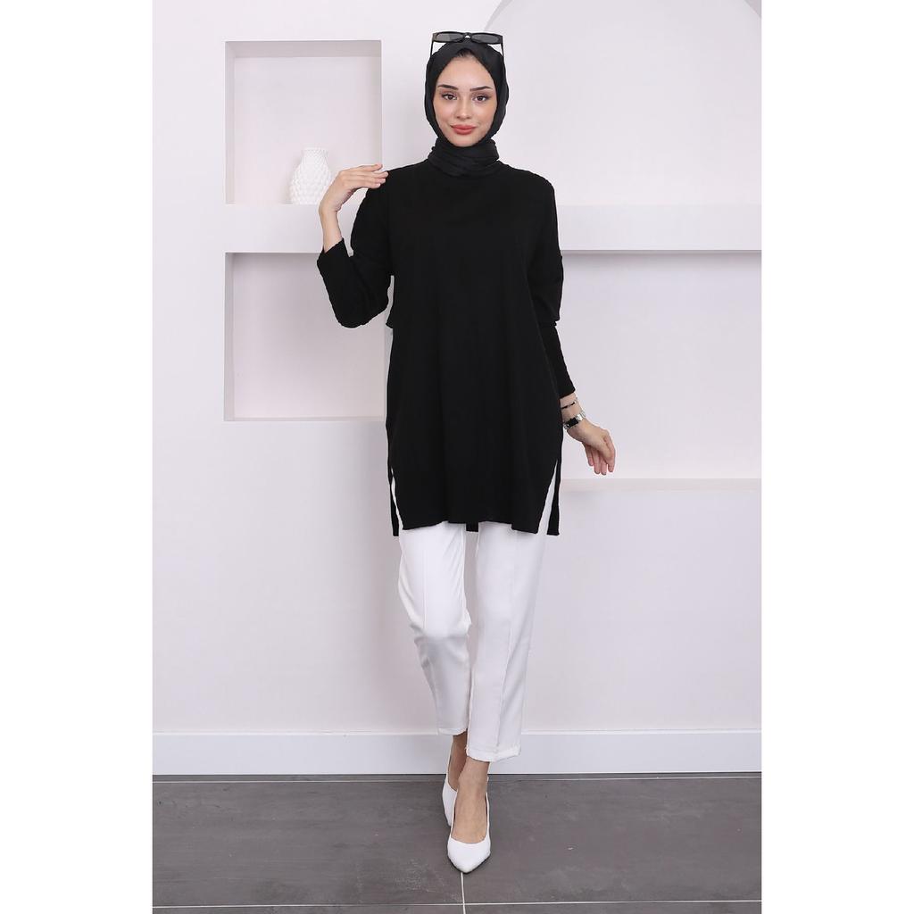 Dark Fuchsia Crew Neck Thin Mercerized Loose Knitwear Tunic