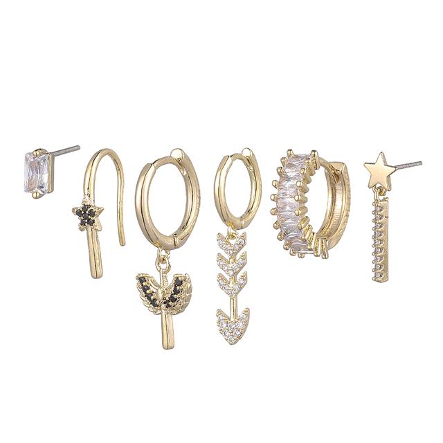 

ANENJERY 6 шт./компл. серьги-кольца с цирконием и звездами и крыльями для женщин, креативный набор серег-кольца