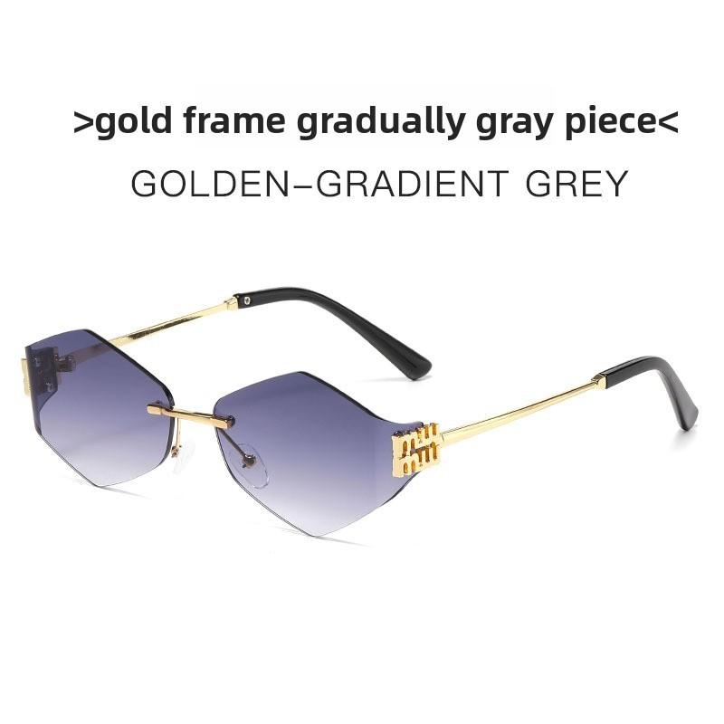 Geometric Metal Frameless Sunglasses With Gray Lenses For Fashion And Travel Style A