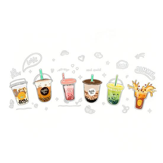 Bubble Milk Tea Window Cling Cafe Milk Tea Static Stickers Removable PVC Boba Tea House Decals for Milk Tea Shops Coffee Shops Bakeries