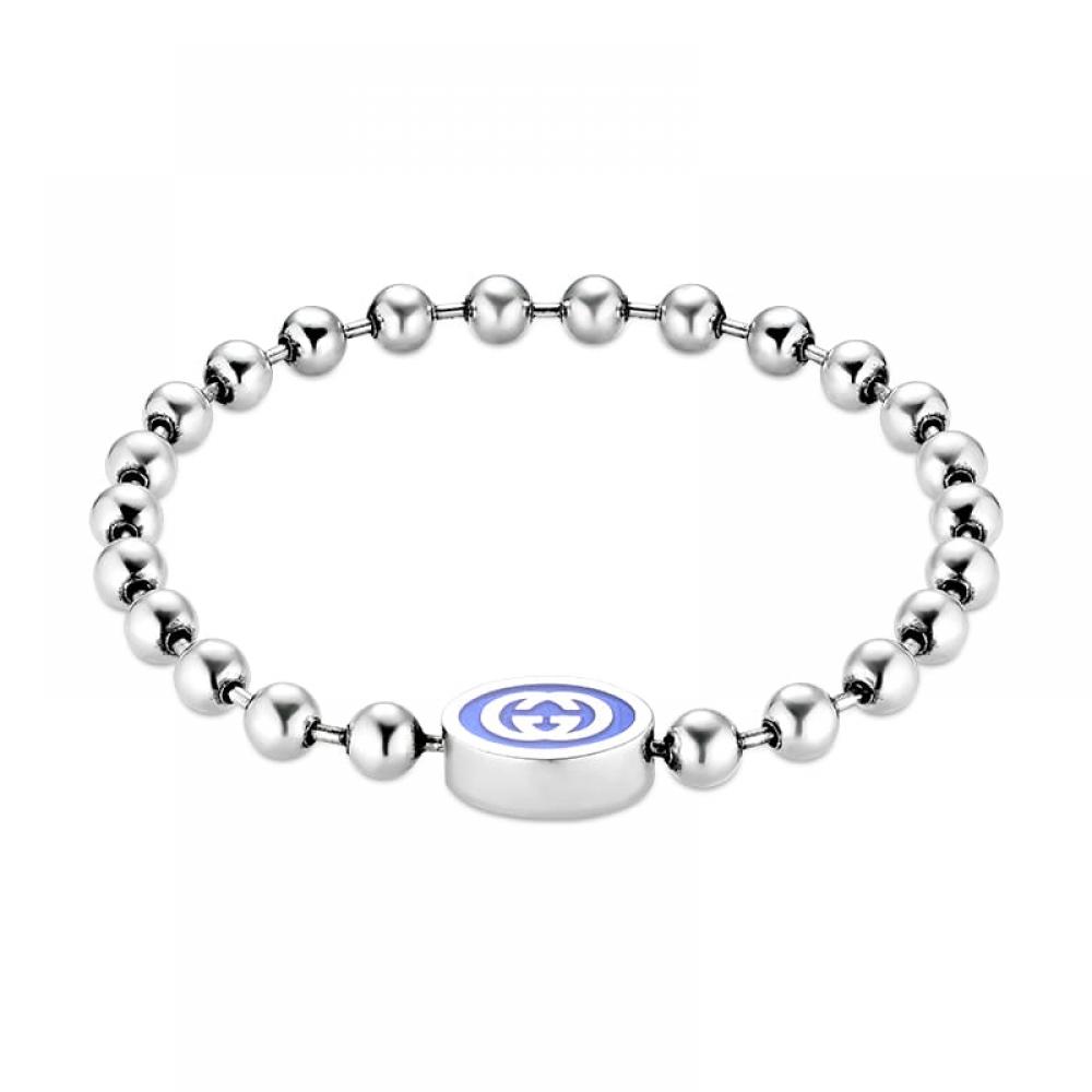 Gucci Yba753437001  753437 J8410 8136  InterlockinG G Enamel Ball Chain Silver Bracelet