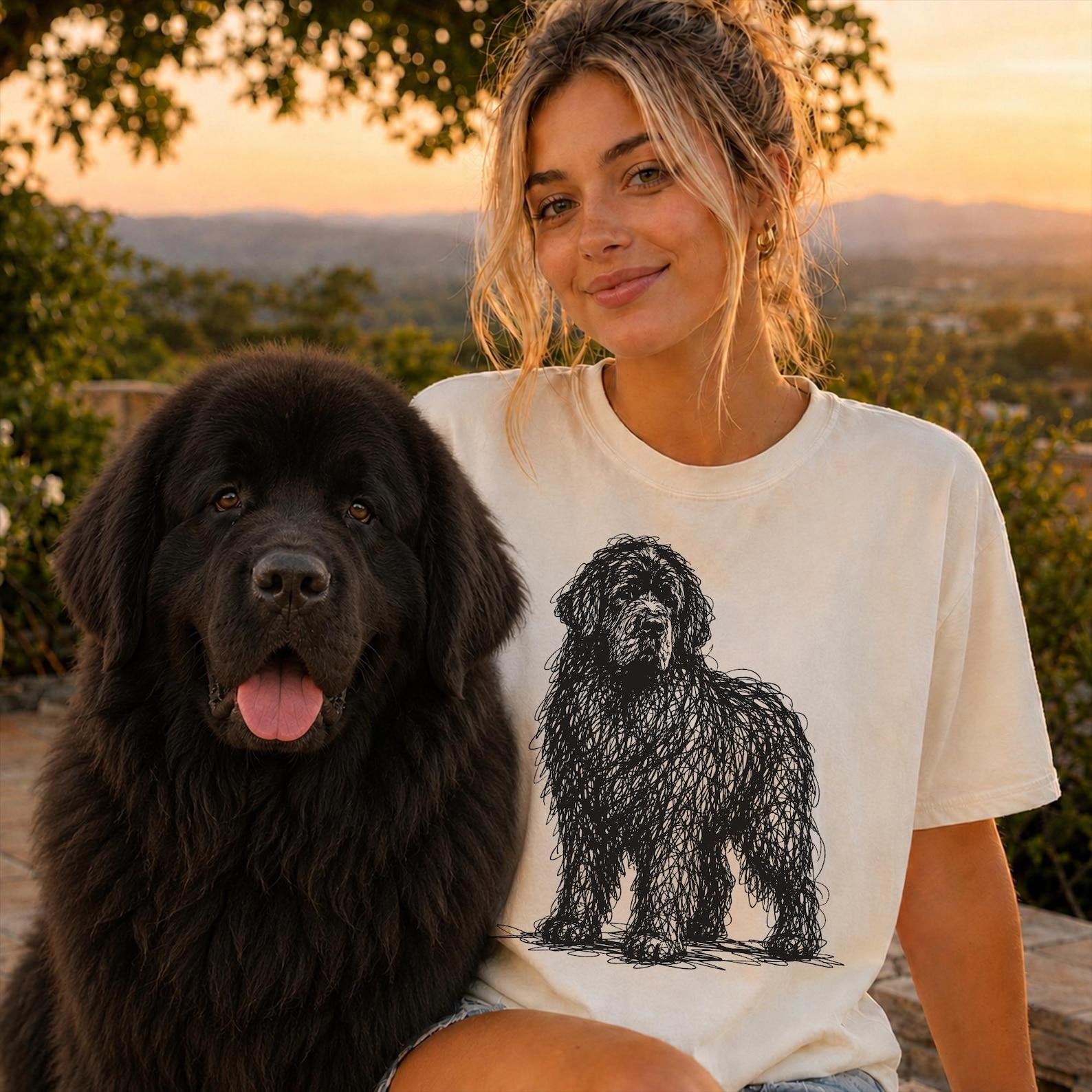 Newfoundland Dog Line Art Shirt, Minimalist Scribble Newfie Sketch Tee, Abstract Big Dog T-Shirt, Newfoundland Mom Gift, Artsy Dog Tee XL