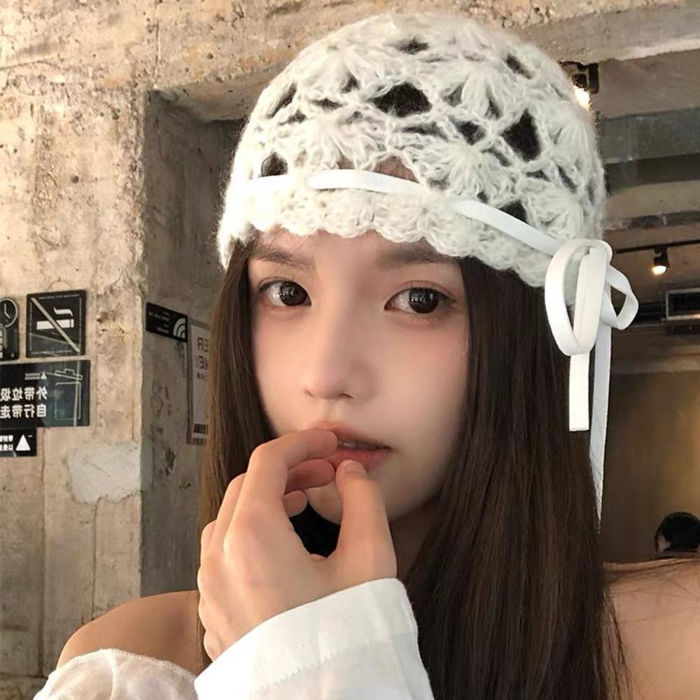 Korean Style Knitted Hat Hollow Design Crochet Hat Fashion Women's Hat  Autumn