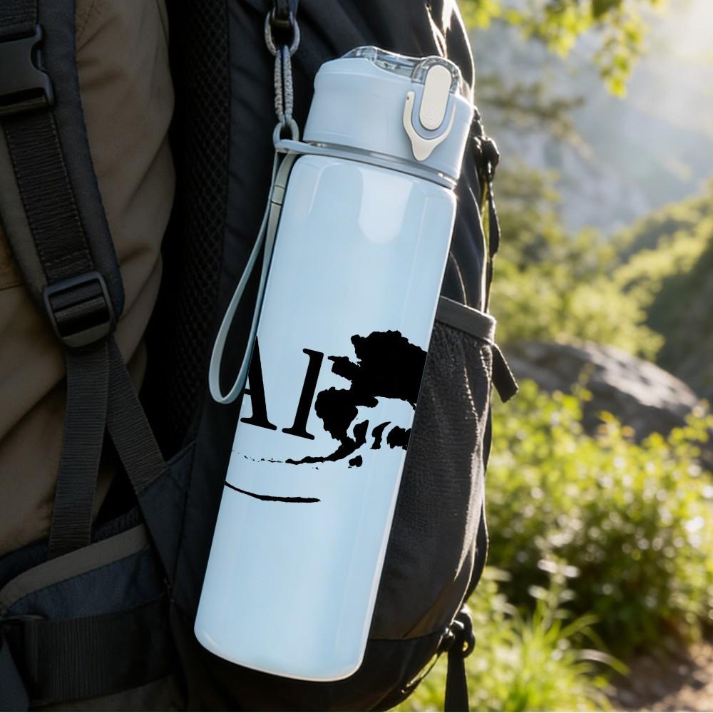 1PC Alaska Mountain Letter Art 750ml Color Plastic Sports Water Bottle Leakproof Flip Straw Lid Suitable for Sports Office Home Use