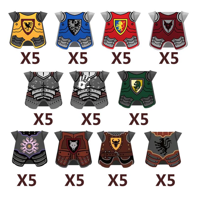 MOC Medieval Red Lion Black Eagle Castle Soldier Knight Horse Mount Building Block Military Figure Vest Armor Flag Toy Gift B036