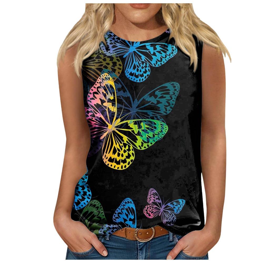 New Color Butterfly Tank Tops 3D Print Women O-Neck Casual Vest Off Shoulder Y2k Elegant Sleeveless Top Camisole Woman Clothing