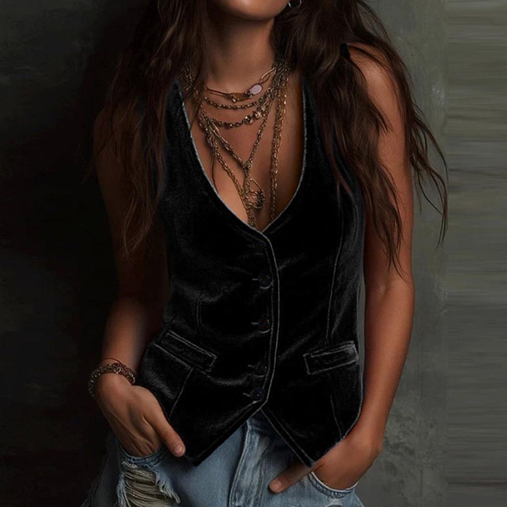 Women's Fashionable Button-Down Sexy Sleeveless Vest Cardigan