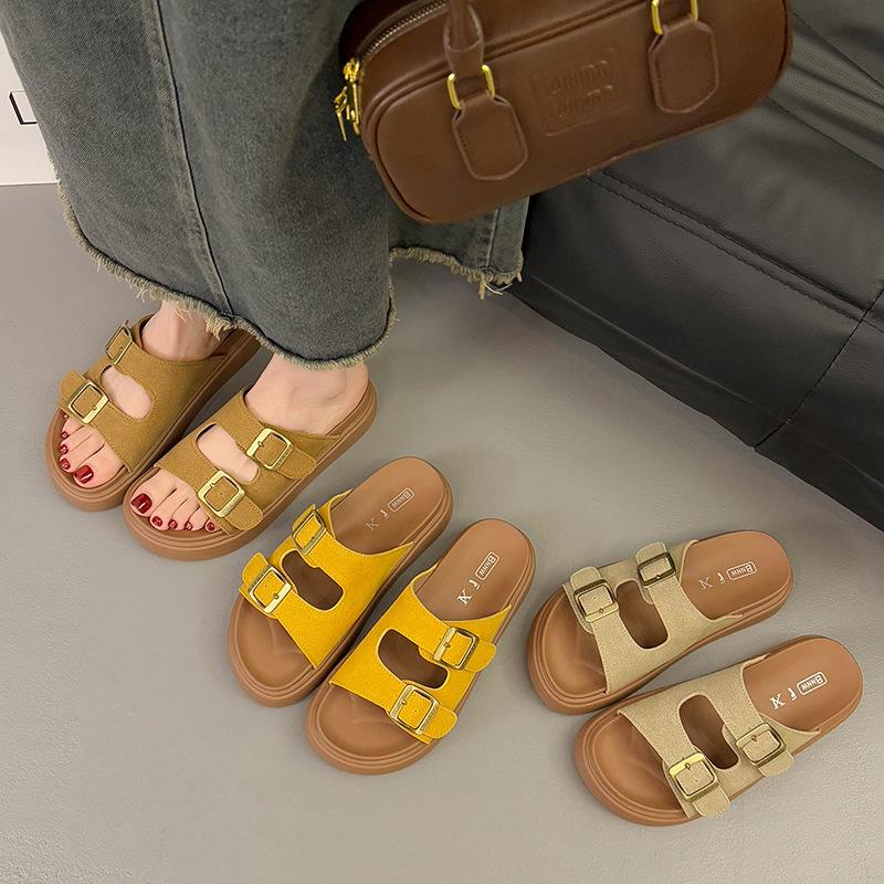 Thick bottom with skirt, cool slippers for women's summer wear 2025 new fashion Birkenstock super fire, stepping on shit, beach one-word drag