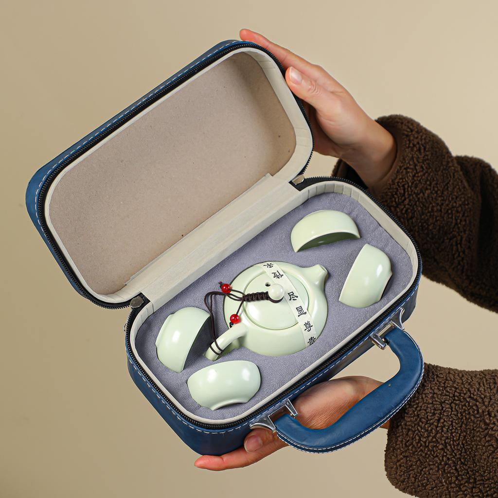 Kung Fu Travel Tea Set Ceramic Complete Outdoor Portable Tea Set Gifts One Pot, Two Cups, Four Cups