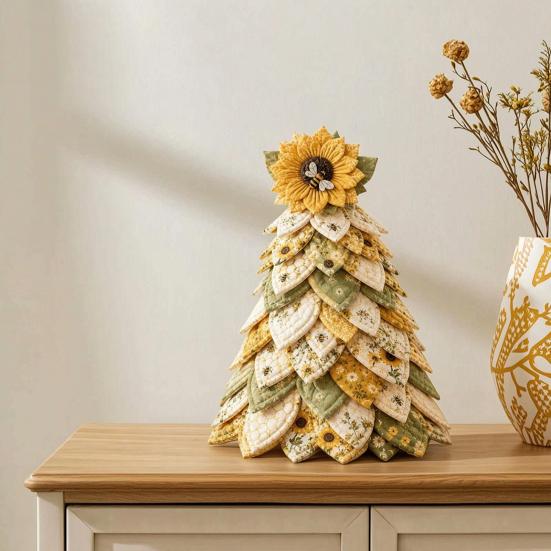 Handgefertigtes Weihnachts-Tischornament DIY Gesteppter 3D-Baum Bastelset für Anfänger, Stoffflickerei Dekoratives Kunstset Feiertagsdekoration, Festlich