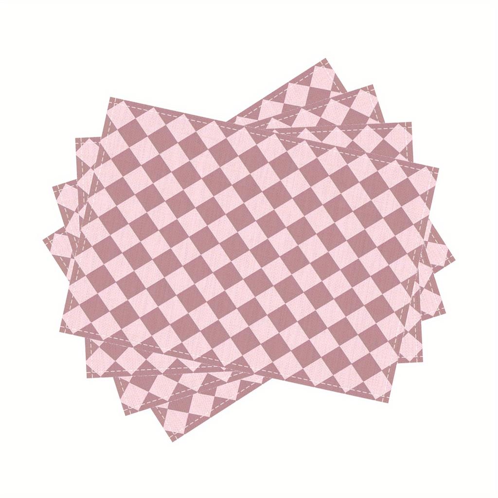 4/6/8/10pcs Korean-Style Fresh & Simple Checkered Placemats Stain-Resistant Kitchen Coasters Coffee Coasters
