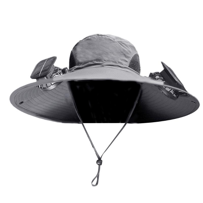 Fishing Hat for Adult with USB Cooling Fan Solar Powered Fan Hat Waterproof Sun Protective Hat for Outdoor Activity