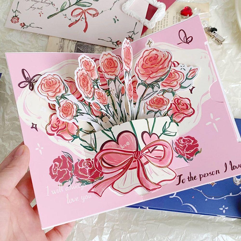 

Rose Wedding Invitations Pop Up Love Blessing Card Surprised Thank You Cards рожевий