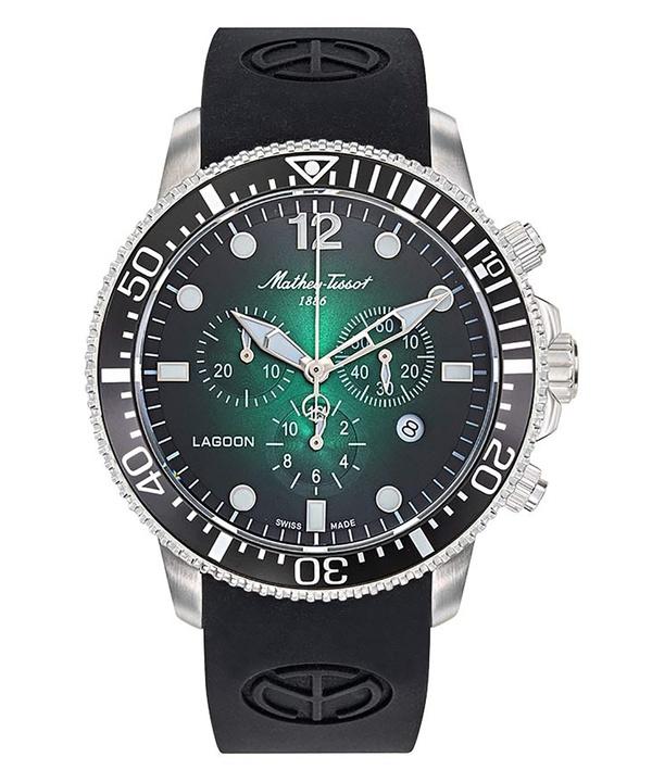 

Мужские часы Mathey-Tissot Lagoon Chronograph с силиконовым ремешком и зеленым циферблатом, кварцевые, H123CHALV 100M зелёный