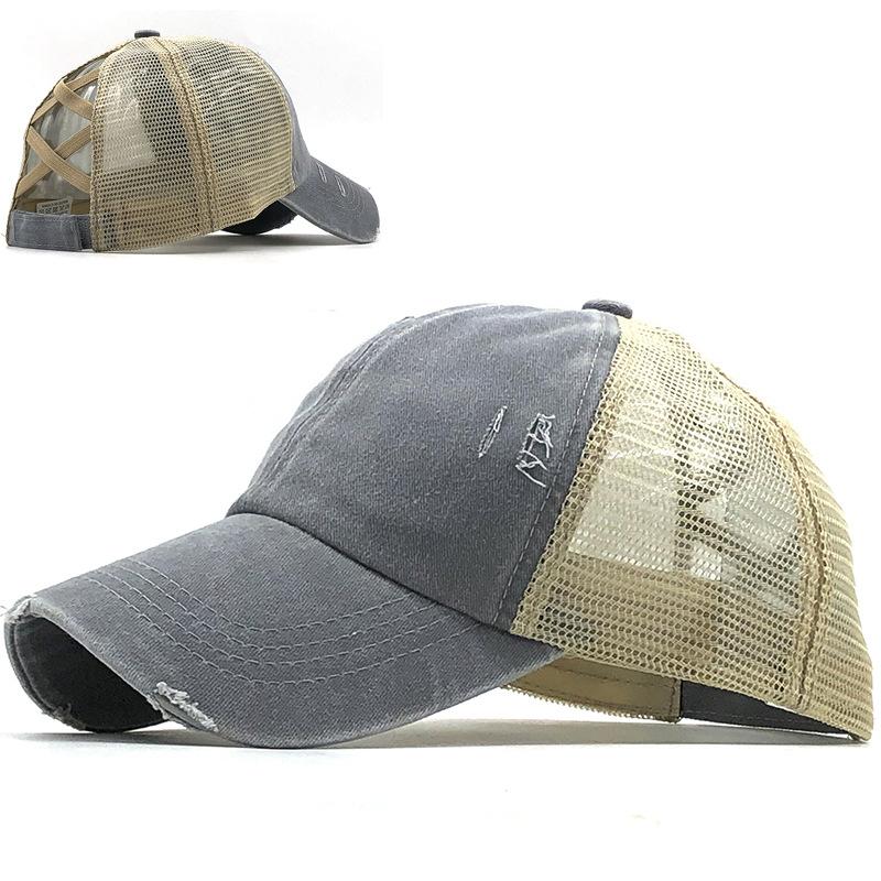 Washed cross ponytail baseball cap hat women's summer spring and autumn old outdoor sunscreen cap solid color cap