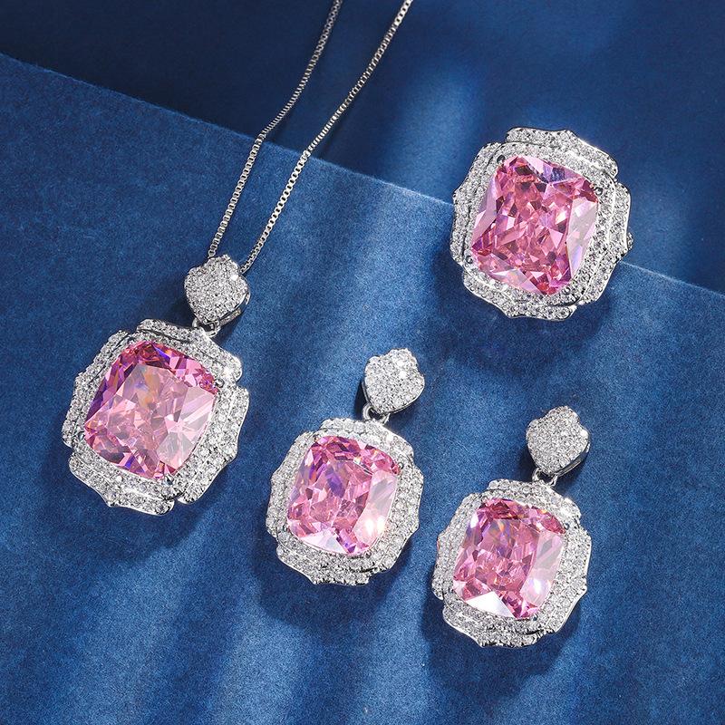 

Women s Light Luxury Versatile Set With Inlaid Zircon Pendant Necklace Earrings Ring Set Fashionable And Unique Design Sense Set