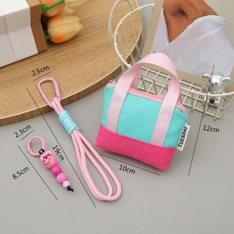 Mini Dopaamine Pink Handbag Earphone Case Storage Box Data Cable Protective Cover Organizer Coin Card Holder Fashionable