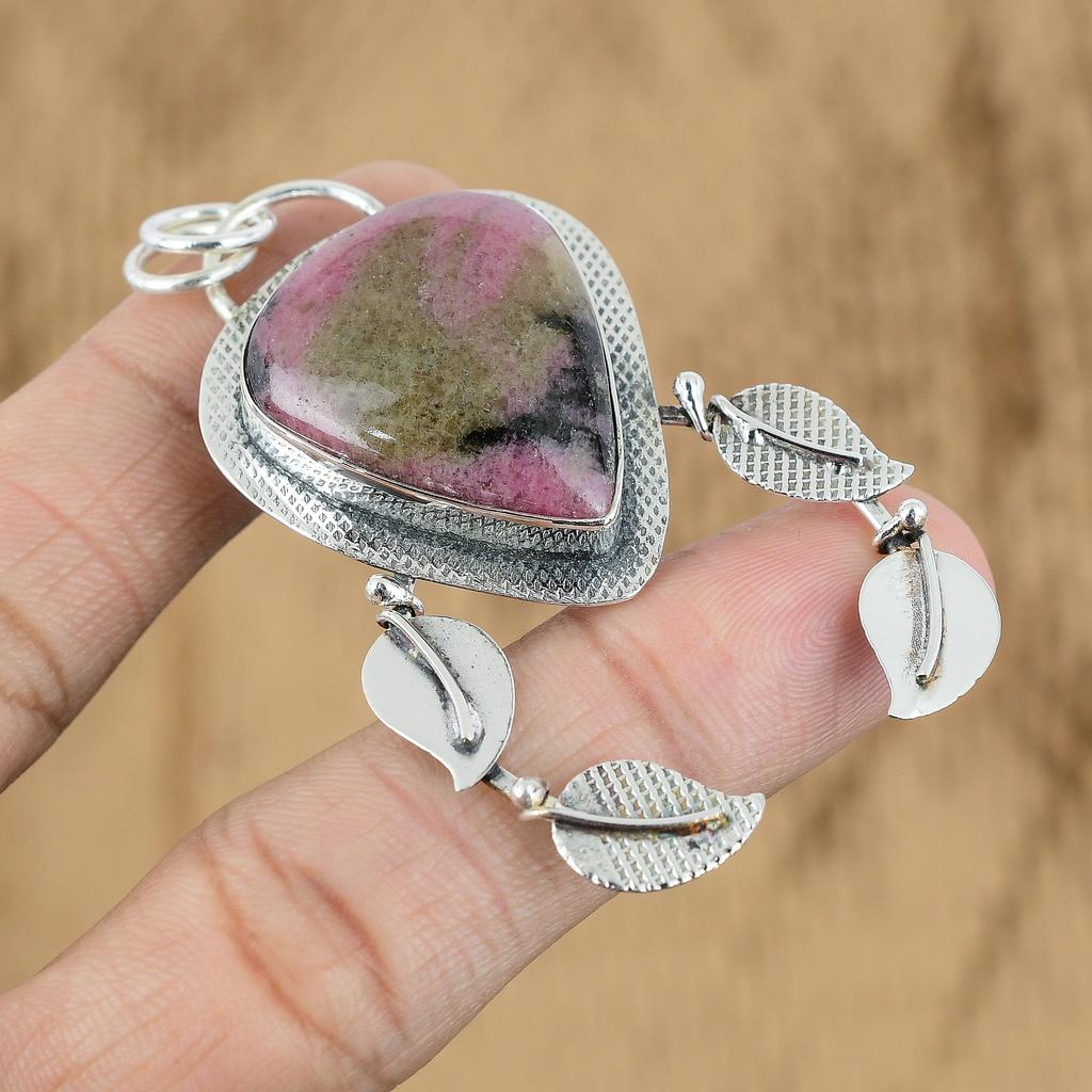 Birthday Gift For Her Natural Rhodonite Gemstone Pendant 925 Sterling Silver