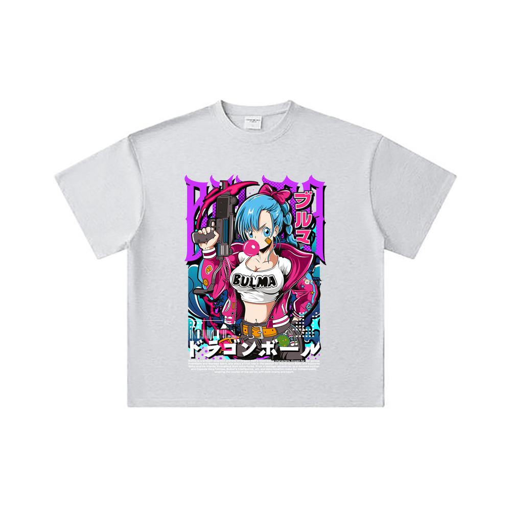 260 GSM Double Yarn 32 Count 100% Cotton Dragon Ball V66 Bulma Print Unisex Heavy Cotton T Shirt