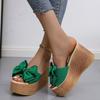 New Summer Women's Plus Size Bow Chunky Sole Wedge Platform One Strap High Heel Casual Outdoor Slide Sandals