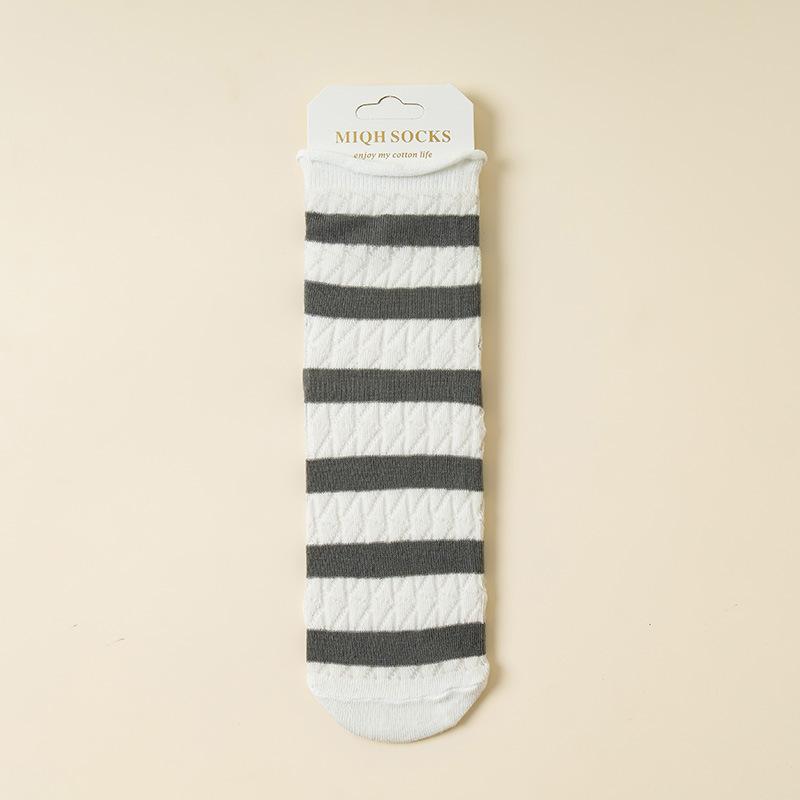 10 Pairs of Girls Spring and Summer Striped Fresh Mesh Breathable Straight Tube Stack Socks