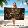 Nature Library Travel Theme Soft Beach Towel Personalized Custom Name Text Towel Portable for Beach Pool Travel