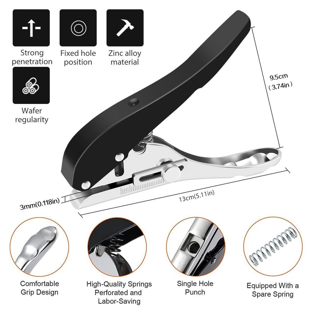 Handheld Round Hole Puncher for Paper, PVC Cards, and Eyelets