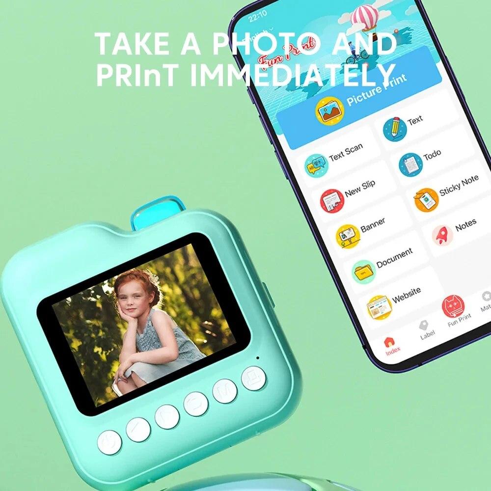 Instant Printing Camera for Kids Wireless Digital Camera Printing Bluetooth Camera Inkless Photo Lable Print Children Gifts