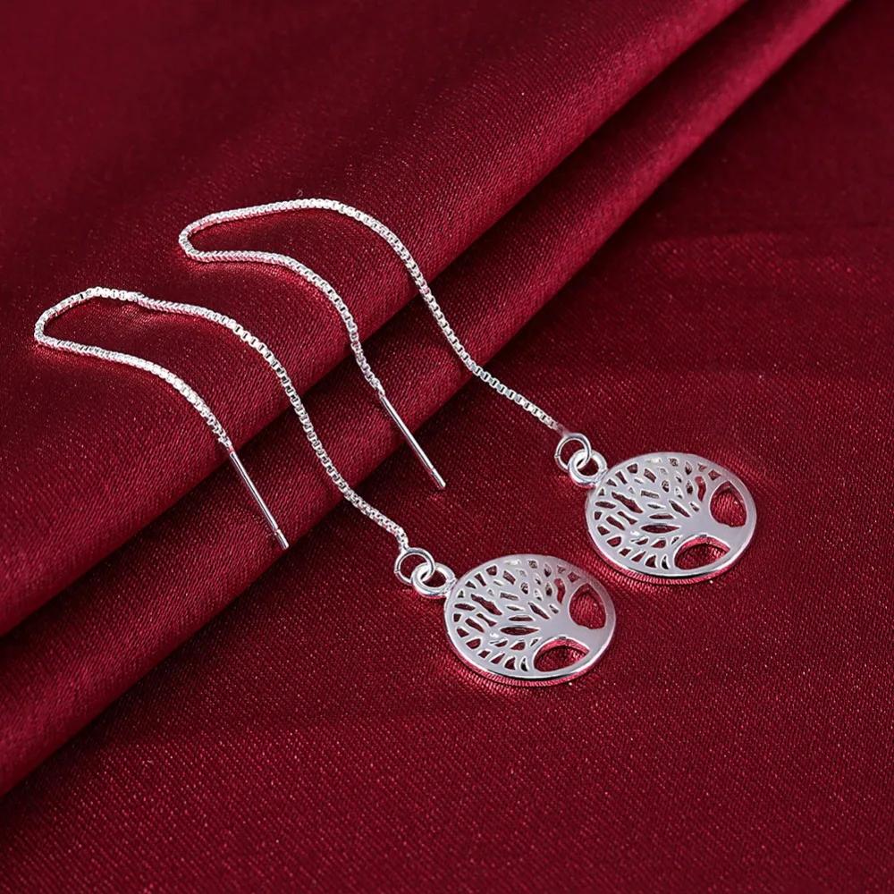 

925 Silver Earrings For Women Wedding Jewelry Tree Of Life Girl Gift Cute Fashion Christmas Couple Hoop