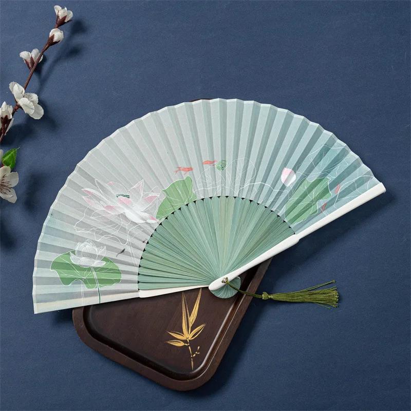 Bamboo Antique Folding Fan Chinese Style Fan Summer Female Dance Fan Portable Elegent Flower Hand Held Fan Exquisite Gifts Decor