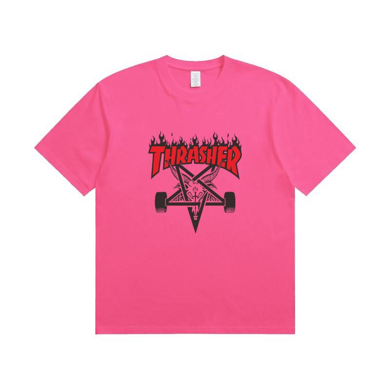 A1-07 Summer Thrasher Letter Print T-Shirt Men Women Oversized Cotton Short Sleeve Casual Streetwear Tee Top