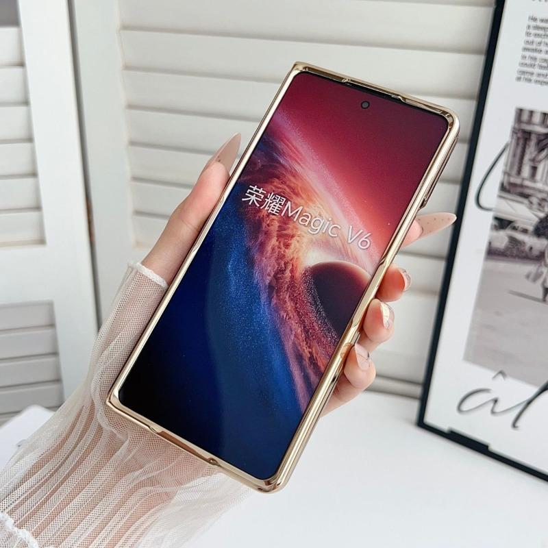 Für Honor Magic V6 V5 V3 Hülle Luxus Veganes Leder Silikon Galvanisiertes Klapphandy Hülle Fingerabdruckresistenter Stoßfänger