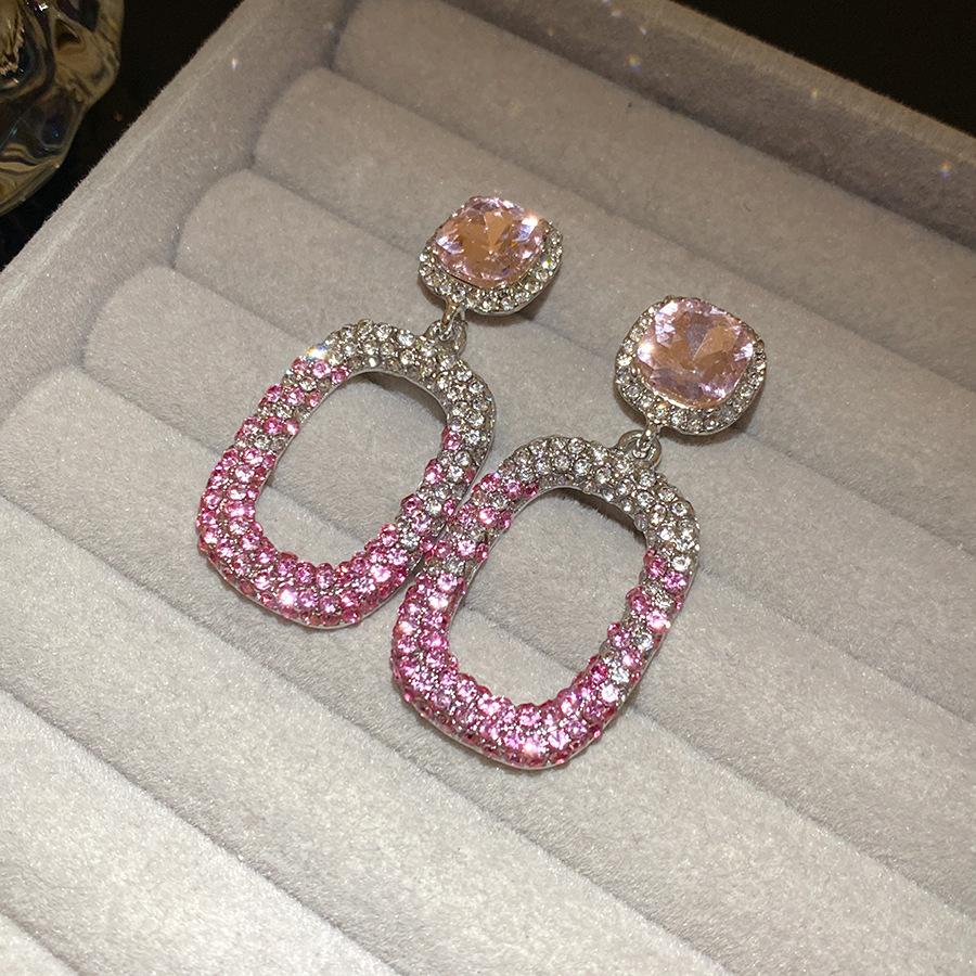 Square Hollow Crystal Pendant Earrings Simple Elegant Fashion Women Jewelry