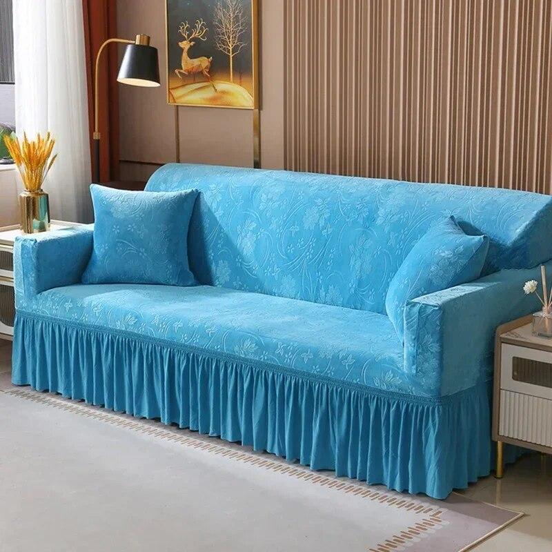 Solid Color  Lace Crystal Velvet Sofa Cushion Luxury Sofa Cover Full Coverage Elastic Sofa Cover Fabric