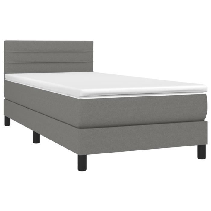 3140090 vidaXL Lit à sommier tapissier avec matelas Gris foncé 80x200 cm Tissu