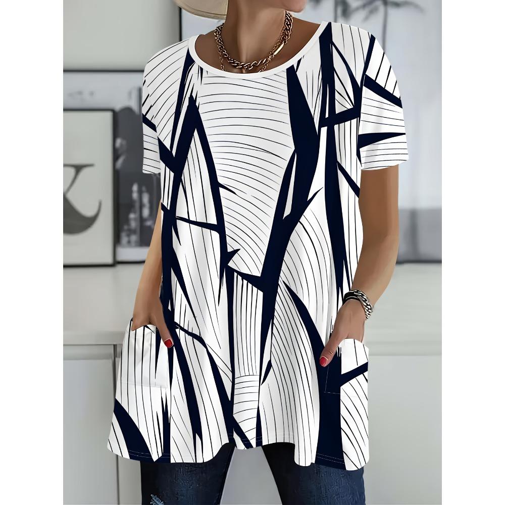 Women'S Short Sleeved Loose Top Fashion Casual Round Neck T-Shirt Easy Versatile Design Clothing
