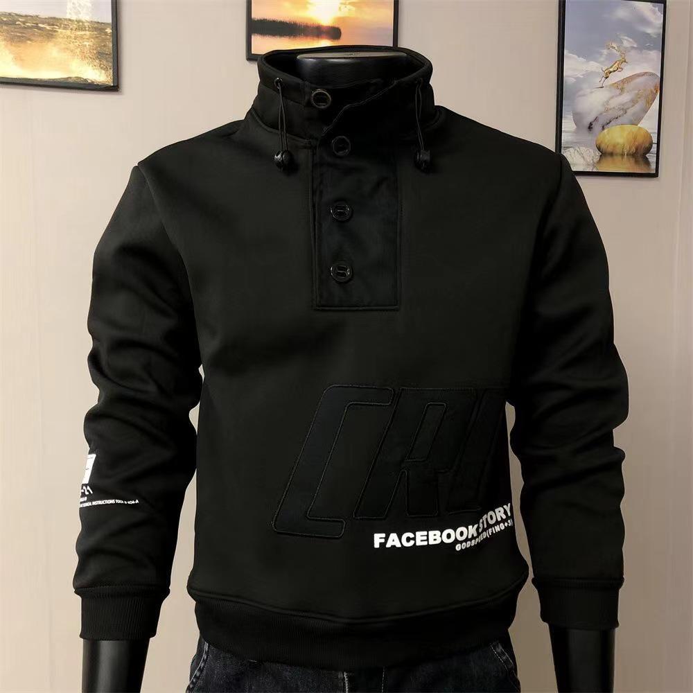Men s Trendy Slim-Fit Stand-Up Collar Patchwork Hoodie - Versatile Autumn/Winter Casual Pullover Large
