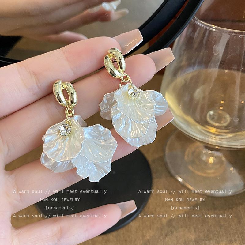 Fashion Trend French Elegant Flower Tassel Earrings Female, Elegant Celebrity Style Delicate Petal Earrings Earrings