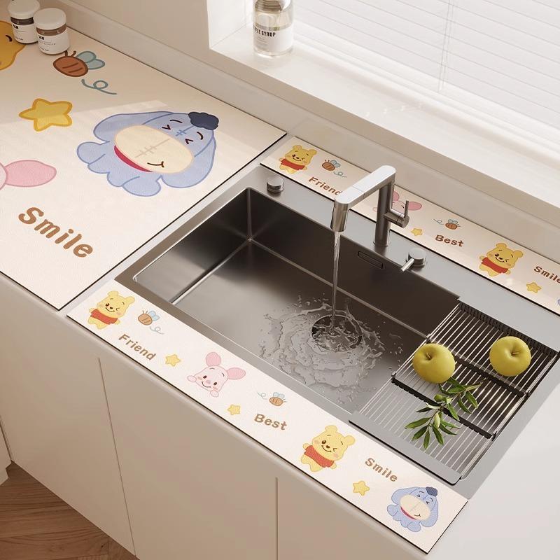 3PC Kitchen Faucet Diatomaceous Earth Water Stopper Drain Mat Bathroom Countertop Absorbent Mat Long Narrow Edge Coaster