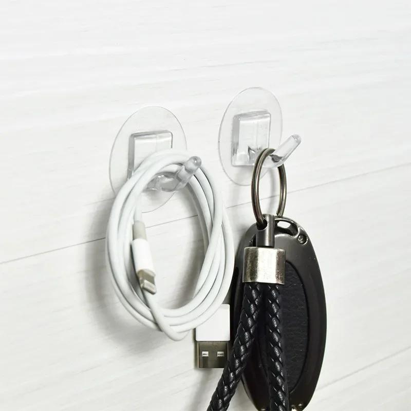 5/10pcs Transparent Plastic Duty Wall Hook for Kitchen Bathroom Office Storage No Trace No Scratch Waterproof Adhesive Hooks