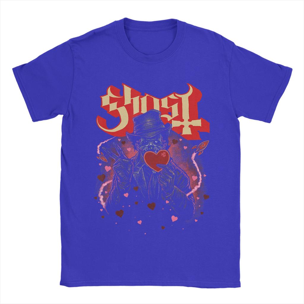Ghost Band Valentines Day Flower Heart Skull TShirts for Men Awesome Cotton Tees Round Collar Short Sleeve T Shirt Tops
