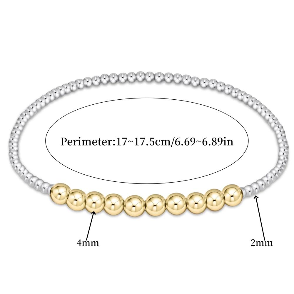 

Stackable Beaded Bracelet for Women Adjustable Mixed Metal Jewelry Silver & Gold Plated Two-Tone Layered Bracelets Minimalist