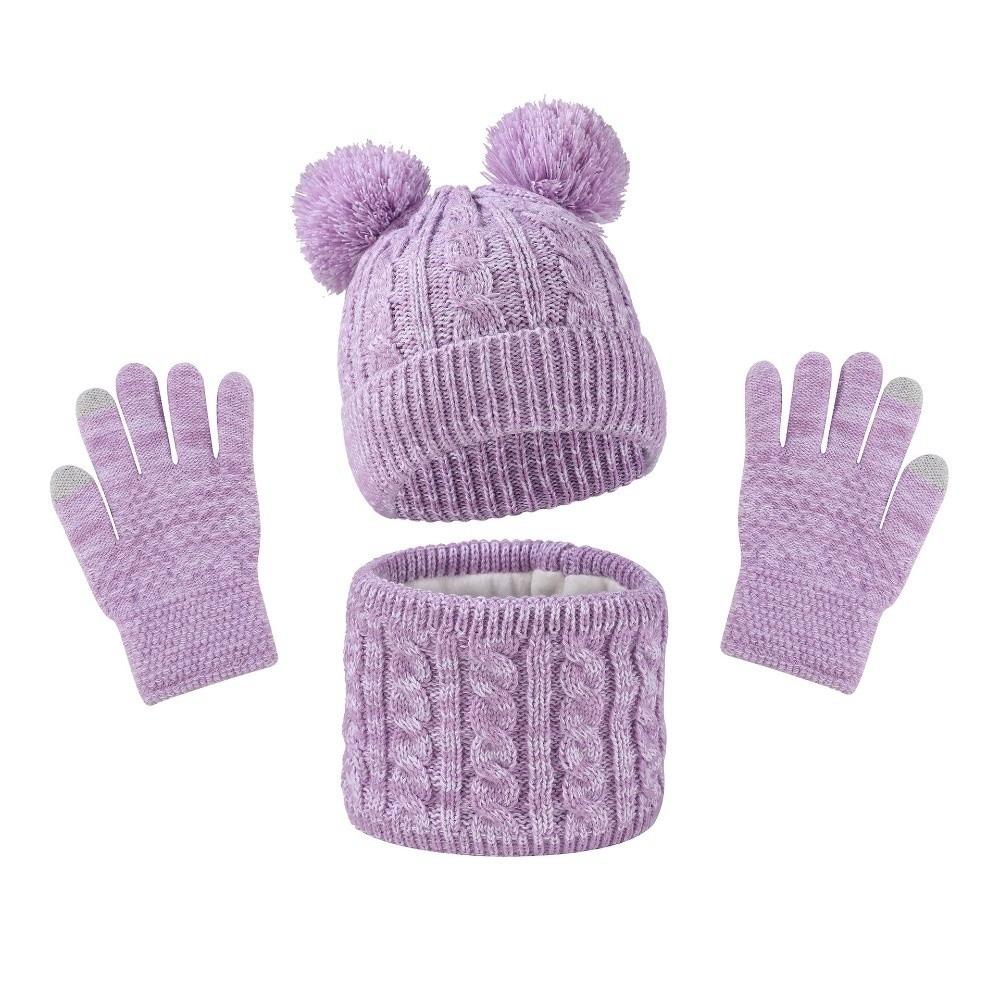Thickened Baby Hat Scarf Gloves Set Warm Ears Kids Hat Set Fashion Toddler Knitted Hats  Girls