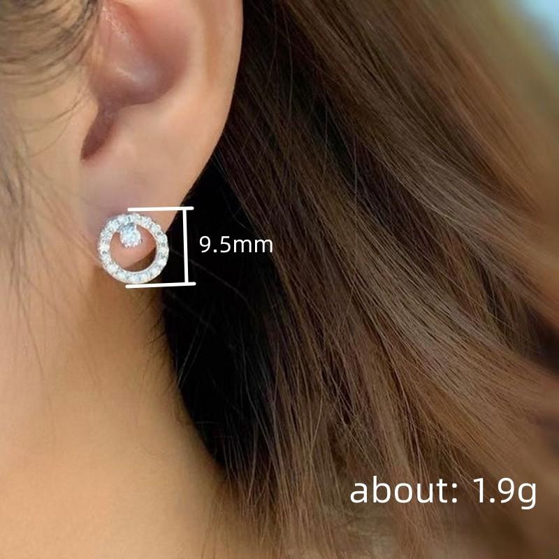 Huitan Dazzling Circle Stud Earrings with CZ Stone Simple Stylish Accessories for Women Daily Wear Fashion Versatile Ear Jewelry