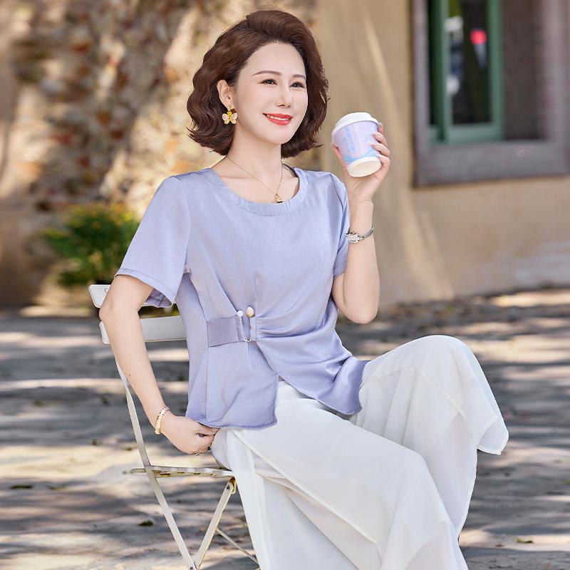 

Elegant Wide-leg Pants Set for Moms: 2026 Summer Style, Age-Defying Solid Colors 3XL (approx. 125-135 kg) фіолетовий