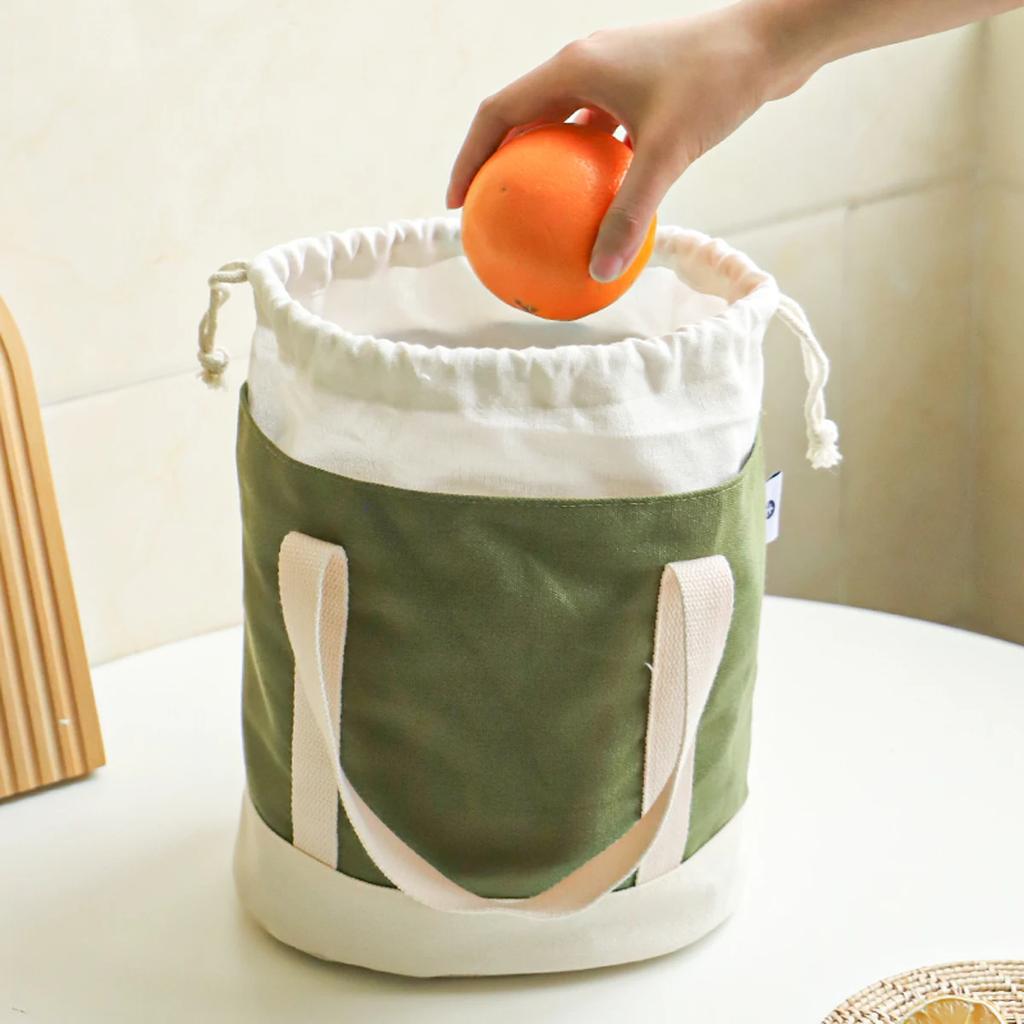 Simple large capacity women's handbag canvas insulated hand-held lunch bag drawstring student insulated lunch bag