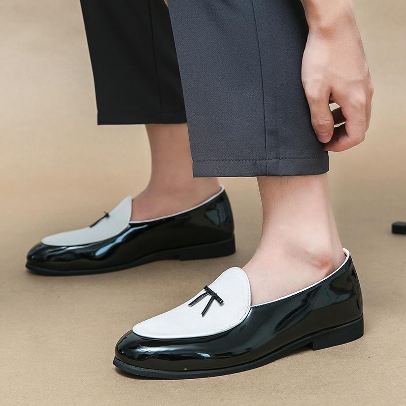 Übergröße Herren Leder Hochzeitsparty Schuhe mit Schleife Modetrends Fahrschuhe Leichtgewichtige Lässige Flache Slipper mit flachem Ausschnitt