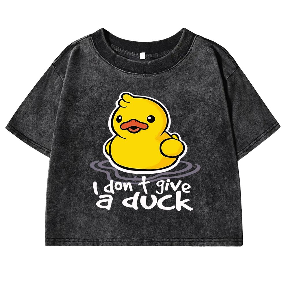 I Dont Give A Duck Funny Prints T-Shirt Washed Street Retro Short Sleeve Clothes Summer Fitness Crop Top